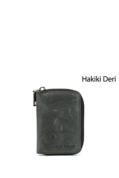 GÖNDERİ(R) Unisex Black Crazy Genuine Leather Vertical Card Holder