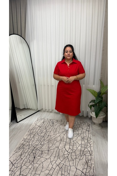Butik Polo Yaka Petek Kumaş Cep Detaylı Elbise