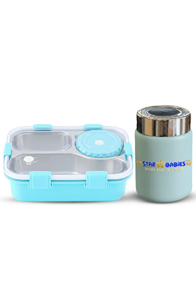 STAR BABiES -set of 2, Stainless steel bento lunch box 4 compartment with vac...