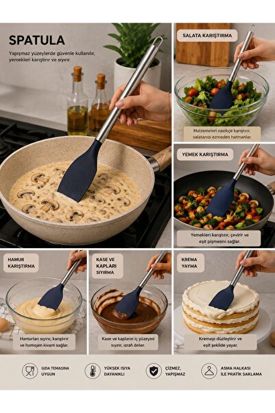 Yıldızan Nry Shop Silicone Serving Spatula Stainless Steel Handle Non-Stick P...