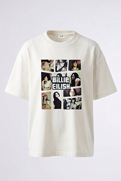 Anetos Billie Eilish_95 Λευκό μπλουζάκι με στάμπα σχεδίου Unisex Oversize