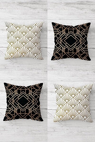 Yıldızan Msa Shop Gold Geometric Striped Combination Hidden Zipper Throw Pill...