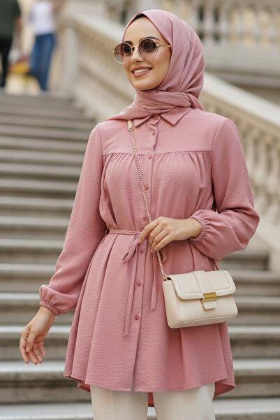 N.S NEVA STYLE Düğmeli Somon Tesettür Tunik 10184SMN