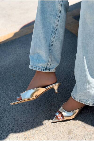 I Love Shoes Boreni Gold Shiny Leather Women's Heeled Slippers