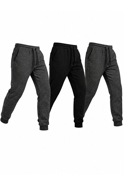 SAAT TEKSTİL Pack of 3 Anthracite-Black-Anthracite Comfortable Fit Jogger Swe...