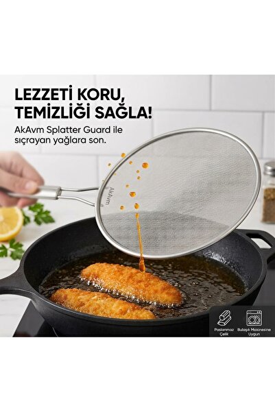 Ak Avm AkAvm Bulaşık Makinesine Uygun Paslanmaz Çelik Tava Üstü Yağ Sıçratmaz...