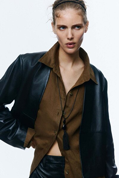 H&M قميص كتان كبير الحجم