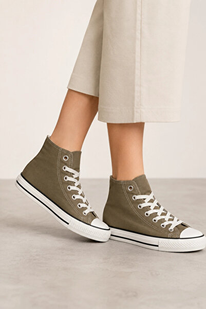 IN-STEP Lena Khaki Canvas Lace-Up Ankle Women's Sneakers
