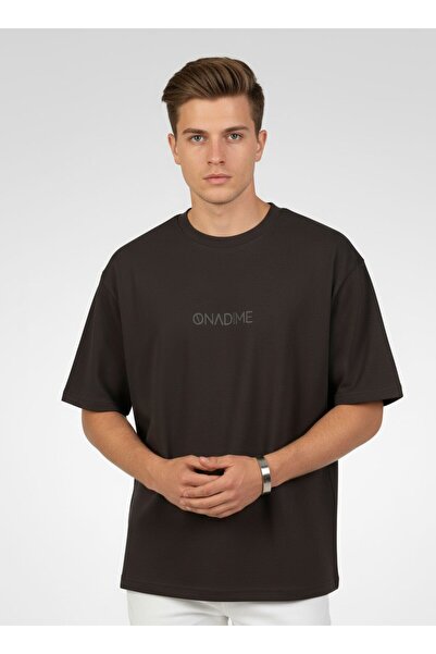 Onadime Men Crew Neck Short Sleeve Brand Logo T-Shirt, Charcoal