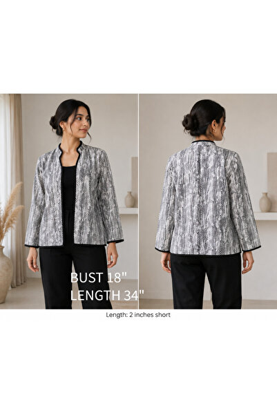 Libas lab - Grey Snake Print Cotton Cardigan with Black Contrast Trim