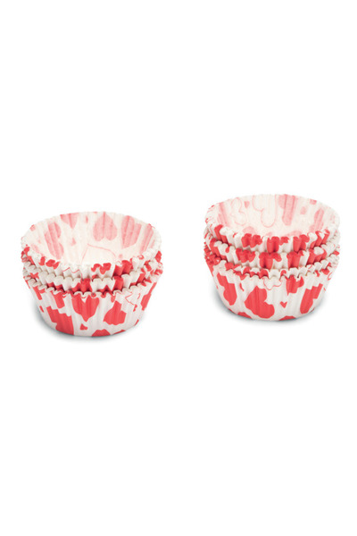 Patisse Set 200 hartii de copt pentru briose, 5 cm, cu inimioare rosii -