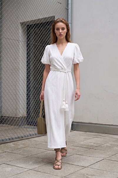 Hiccup My Fashion Belted V-Neck Maxi Double-Breasted Dress