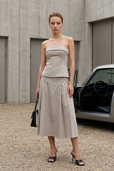 Hiccup My Fashion Strapless Blouse and High-Waisted Midi Skirt Set