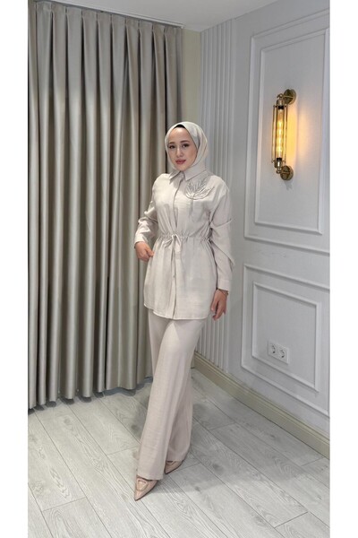 Jupe Kadın Belden Ayarlanabilir Taş İşlemeli Siyah İkili Takım 8659