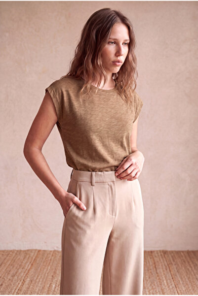 WESTMARK LONDON Women's Brown 100% Cotton Flared Regular Fit Crew Neck Short ...