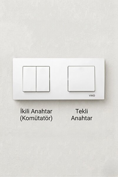 VİKO Karre Beyaz İkili Anahtar Seti (Komütatör + Tekli Anahtar)