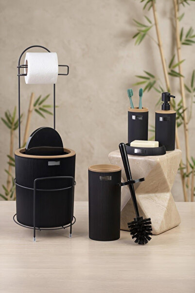 Kitchen Life Suport pentru hârtie igienică rotundă neagră Mina Due și set de ...