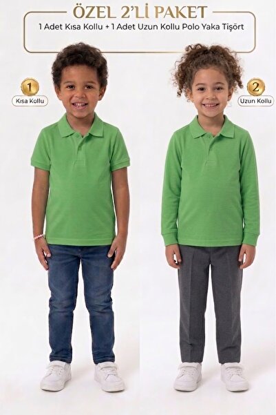 NACAR STORE Children's Unisex Poloyaka Long-Short Sleeve Set of 2 School T-Sh...