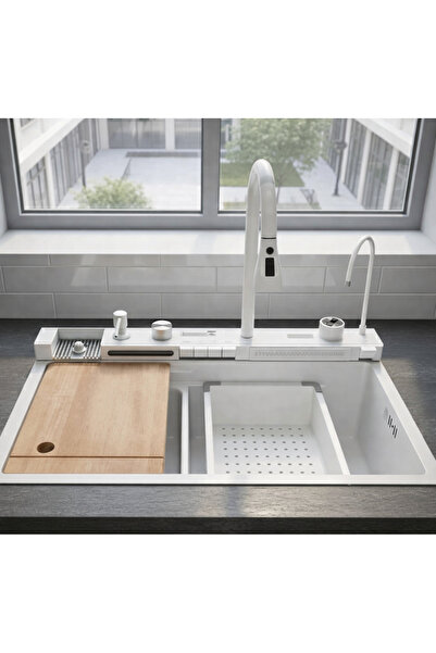 OEMS Stainless Steel Nano White Integrated Piano Kitchen Sink with Pull-Out M...