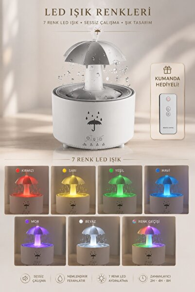 Divex Rain Effect Air Humidifier Aromatherapy Diffuser 300 ml Remote Control 7 Colors Led Timed Silent Operation