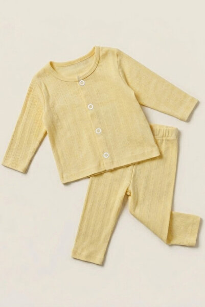 lilico Baby & Kids 100% Cotton Yellow Ribbed Openwork Cotton Nightgown / Paja...