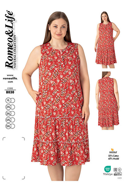 ROMEO LİFE Women's Large Size Cotton Modal Fabric Short Dress 8030