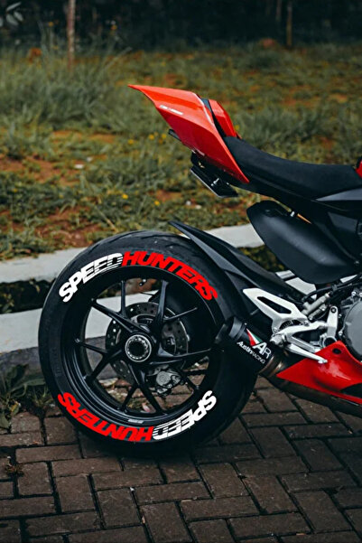 Asdelya Speed Hunters Kırmızı Beyaz Motosiklet Ve Otomobil Lastik Yazısı Stic...