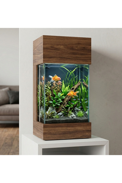 Dekor Akvaryum Masa Üstü Mobilyalı Led Işıklı Akvaryum Set Ahşap