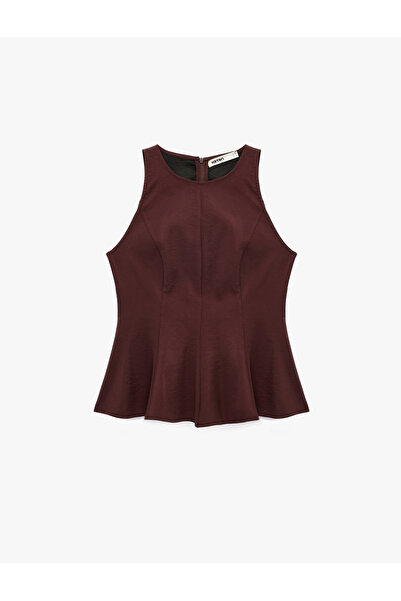 Koton Modal Kumaş Slim Fit Kolsuz Bisiklet Yaka Peplum Top