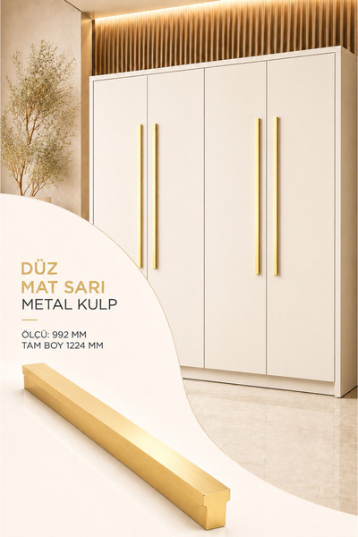 Badem10 Özen 992 mm Tam Boy 1224 mm Düz Mat Sarı Mobilya Kulpu Uzun Çekmece D...