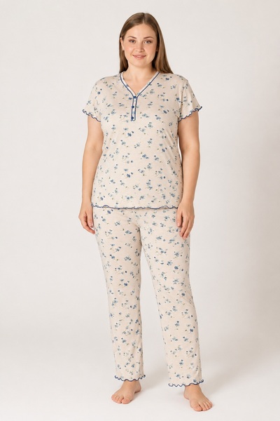 CottonVia Plus Size Women's Pajama Set, Cotton & Modal, Short Sleeve, Buttone...