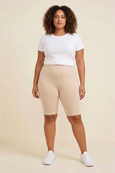 enmodaiçgiyim Women's Plus Size High Waist Short Leggings - Cotton Lycra Over...