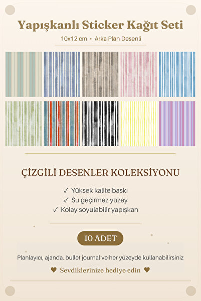 Mindpad 10'lu Arka Plan Desenli Yapışkanlı Çıkartma Kağıt Seti - 10x12 cm Çiz...