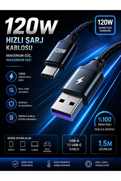 hanao Xiaomi Turbo Hızlı Şarj Kablosu 6A Type-c 120W 90W 67W 33W