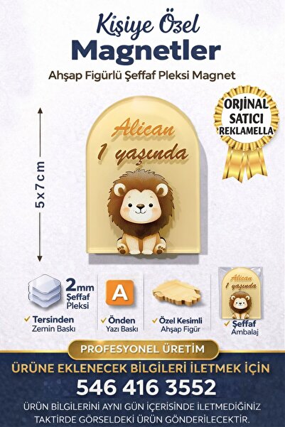 reklamella Aslan Temalı Figürlü Pencere Kesimli Doğum Günü Magneti Organizasy...