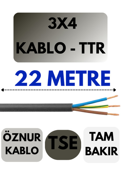 Avarson Öznur 3X4 TTR Kablo Metre Seçenekli (Siyah) 22 METRE