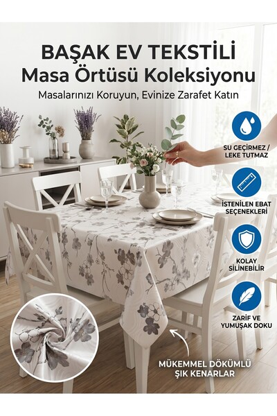 Başak Ev Tekstili Silver Shiny Pvc Tablecloth - Wipeable, Stain Resistant, Ki...