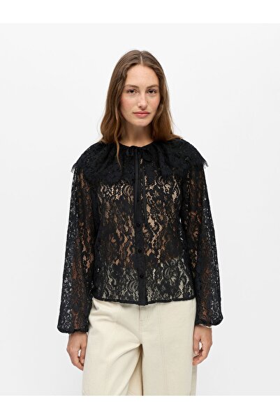 Object Bluse Rundhals Spitzen