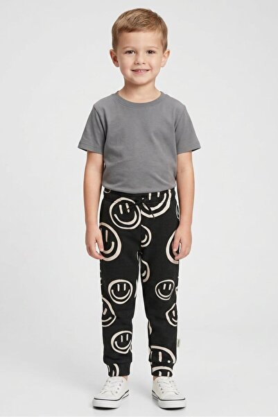 Brooklyn Kids Boy Drawstring Allover Print Jogger Pants, Black