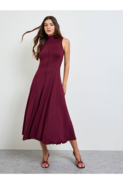 Take Two By Styli Burgundy Sleeveless A-Line Midi Dress