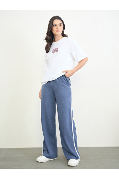 Styli Blue Striped Wide Leg Joggers