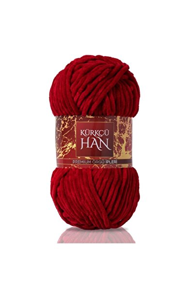 Kürkçü Han Kadife Örgü İpi 50gr %100 Polyester Yumuşak Pofuduk Koyu Kırmızı