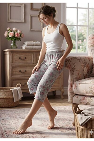 Serena Women's 3/4 pajama pants, gray with pink