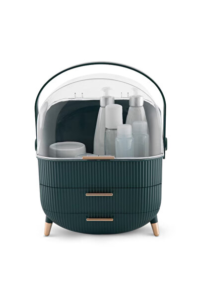 Navaris Organizator de cosmetice cu 2 sertare și capac transparent, Verde, 53...