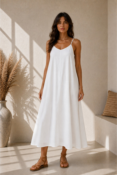 M&N Women's Tencel Long Dress with Adjustable Drawstring Straps