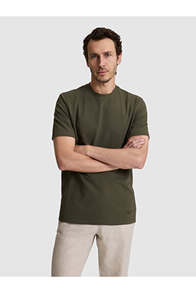 Cacharel Khaki Regular Fit Cotton Blend Crew Neck T-Shirt 50328348-Vr027