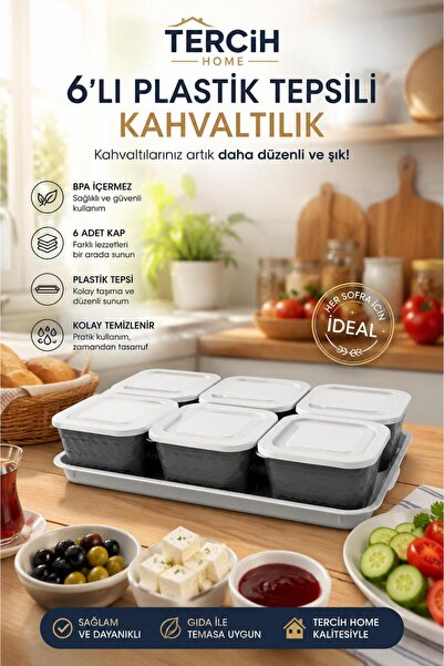 Tercih Home Breakfast Set with 6 Trays Anthracite Breakfast Set Storage Conta...