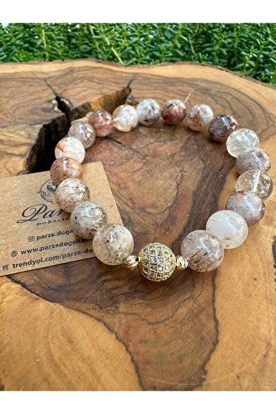parze doğaltaş Copper Rutilli Quartz Natural Stone 10 mm Design Bracelet