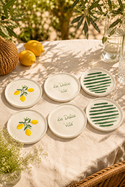 Papart Amalfi 6-Piece 16 cm Ceramic Dessert Plate Set with Mediterranean-Insp...