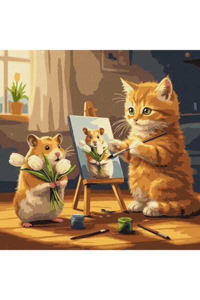 ideyka Set pictura pe numere Keith este artistul, 40x40 cm, panza imprimata, ...
